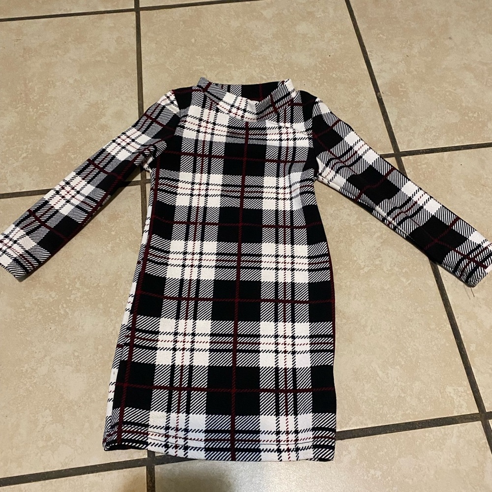 SHEIN Black and White Plaid Kids Dress